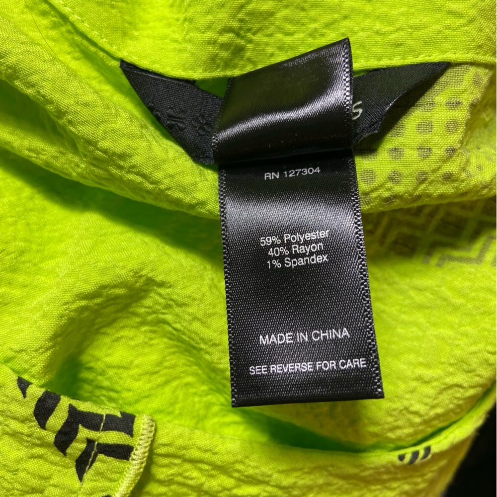 Ali Miles Popover Neon Yellow Black Geometric Patterned Tunic Blouse Shirt Top M - Picture 10 of 10